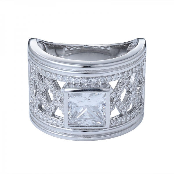 Fabricante encomendou jóias 925 anel de prata banhado a ouro branco quadrado de prata esterlina princesa corte de noivado cz anéis para as mulheres 