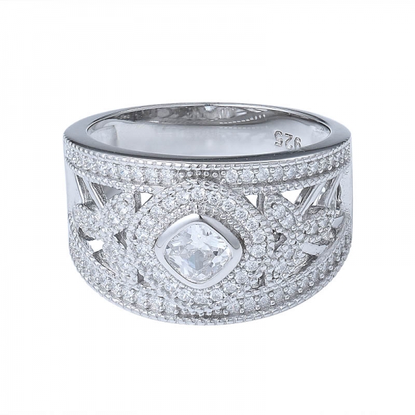 prata esterlina zircônia cúbica almofada-corte halo anel de noivado banda de casamento 