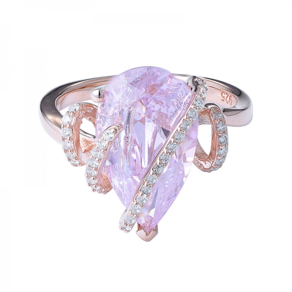 Mulheres jóias personalizadas 5 quilates rosa simulação diamante incrustado forma lágrima anel de casamento mulheres 