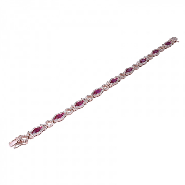 pulseira de pedra rubi sintética de luxo banhada a ouro rosa 18k para mulheres 