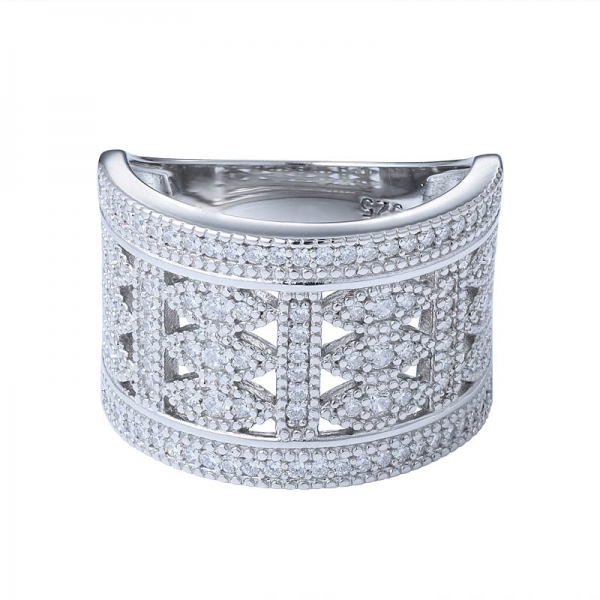 Best selling 925 prata esterlina micro pave cz jóias zircão grande grande anel largo para as mulheres 