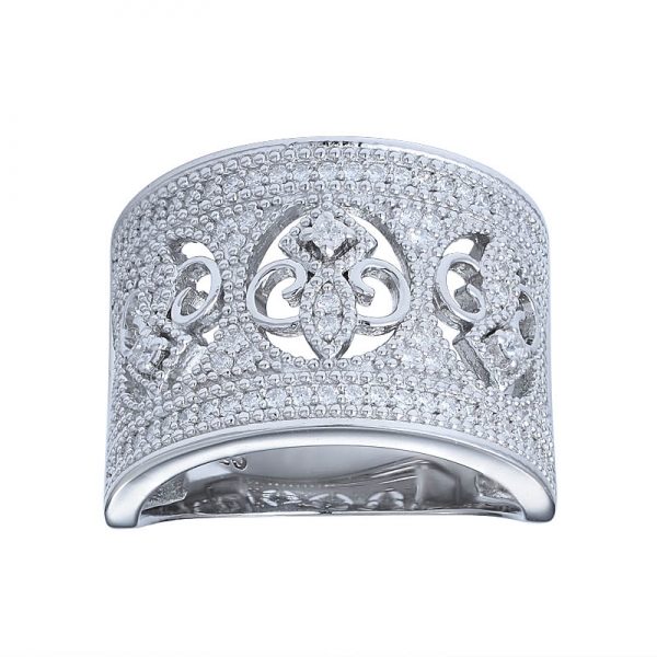anéis banhados a ouro branco clássico com anel de prata esterlina cz pavimentada em banda larga 925 