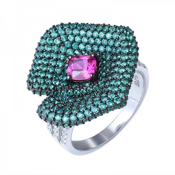 Personalizado 925 prata jóias de noiva almofada corte simular verde emerad anel de noivado de diamante 