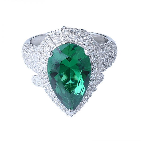 Verde nano esmeralda 925 anéis de prata pera clássica melhor anel de casamento de pedras preciosas para as mulheres jóias finas 