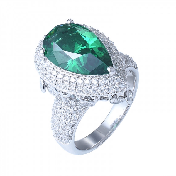 Verde nano esmeralda 925 anéis de prata pera clássica melhor anel de casamento de pedras preciosas para as mulheres jóias finas 