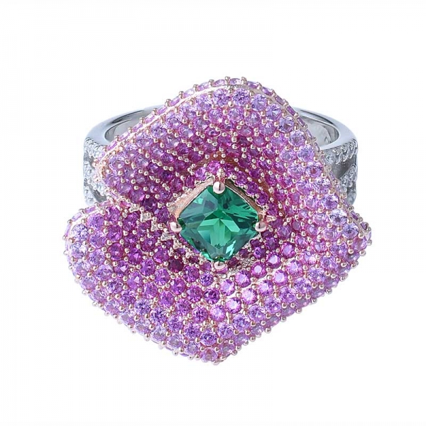 Personalizado 925 prata jóias de noiva almofada corte simular verde emerad anel de noivado de diamante 