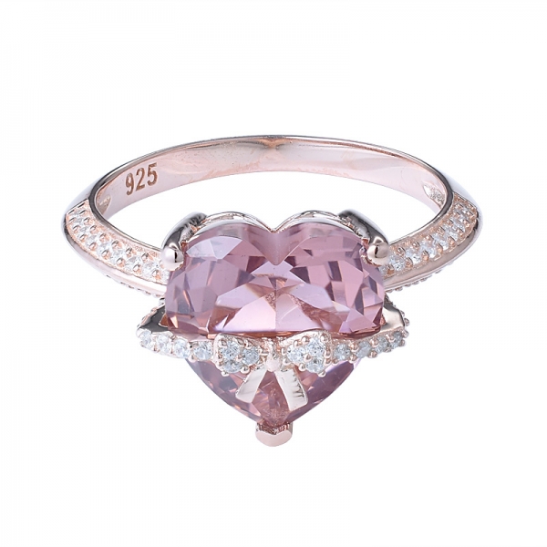 4 quilates simular rosa morganita coração cortado ouro rosa 18k sobre 925 conjunto de noivado e anel de casamento de prata esterlina 