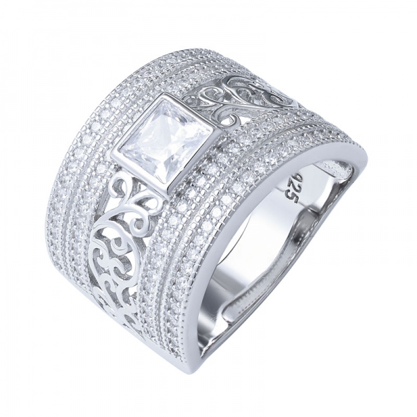 prata pura olhar antigo filigrana de diamante anel de jóias de noivado do vintage 