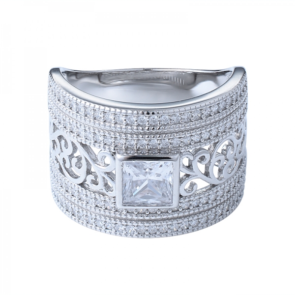 prata pura olhar antigo filigrana de diamante anel de jóias de noivado do vintage 