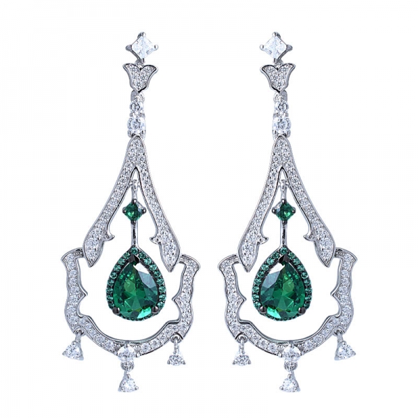 Criado esmeralda gota dupla pós luxo verde esmeralda flor de cristal brinco de casamento para senhoras 