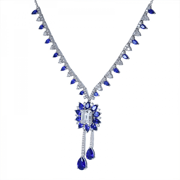 jóias finas colar extravagante 925 prata esterlina pêra colar de safira azul 