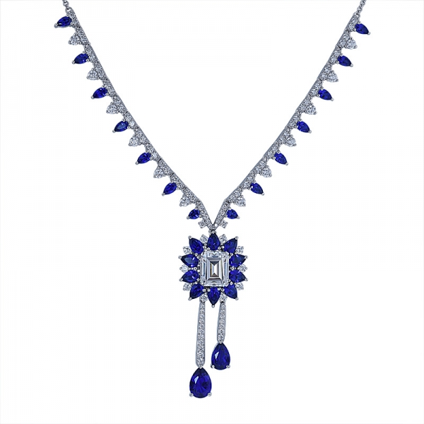 jóias finas colar extravagante 925 prata esterlina pêra colar de safira azul 