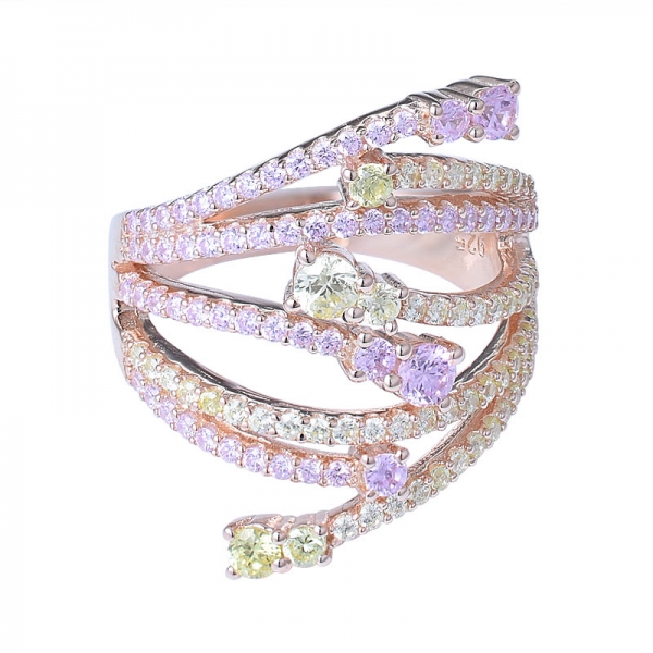 anéis de noivado de prata cor de rosa anel de zircônia cúbica exclusivo 