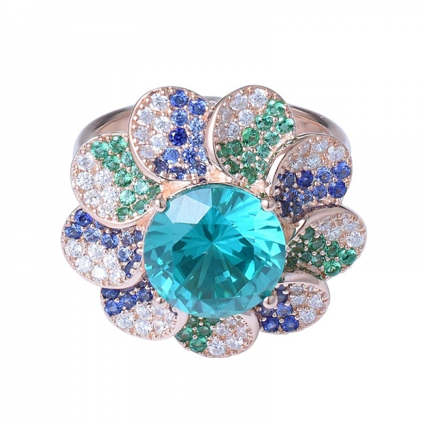 Atacado anel de pedras preciosas de prata esterlina 4.0ct corte redondo paraíba azul topázio em forma de anel 