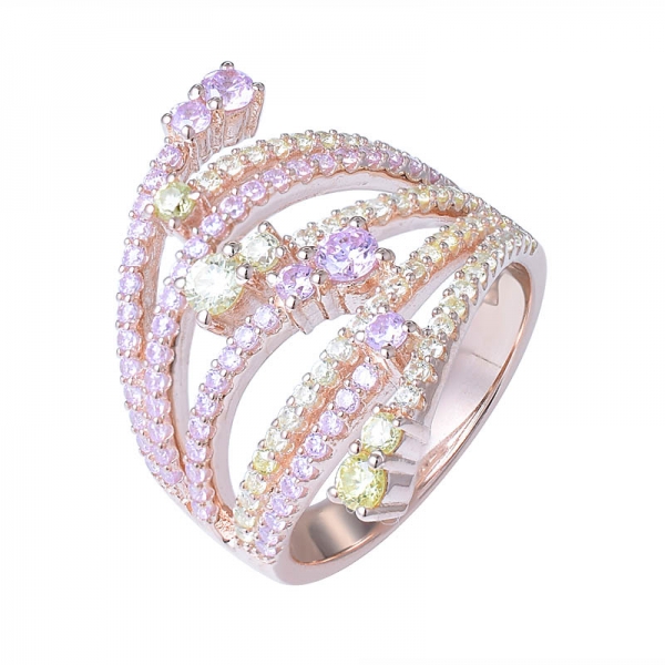 anéis de noivado de prata cor de rosa anel de zircônia cúbica exclusivo 