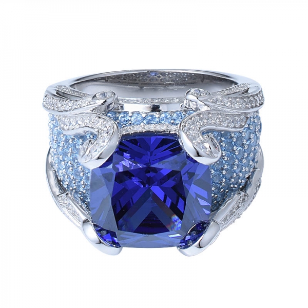 apelativo bonito branco banhado a ouro prata almofada de flor azul diamantes tanzanite anel de casamento das mulheres 
