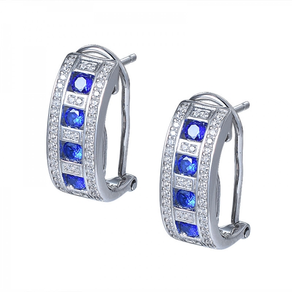 Criado azul safira gemstone prata esterlina 925 conjunto de jóias mulheres presente de noivado de casamento 