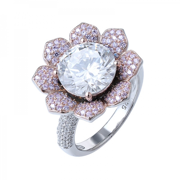 Novo design, o estilo de flor de 10,0 mm Redondo centro branco cz anel de noivado de diamante 