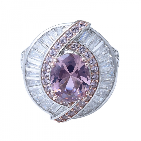 jóias branco cz ct 3.0 cor-de-rosa morganite 2-Tom chapeamento mulher anel de prata 925 de prata anel de 