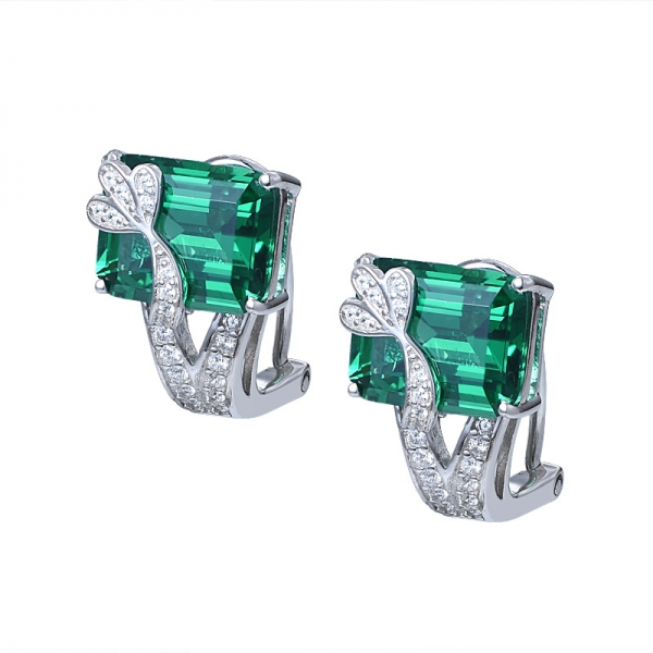 Prata esterlina de laboratório Criou o Verde Esmeralda e Zirconia Cúbico Brincos conjunto de jóias 