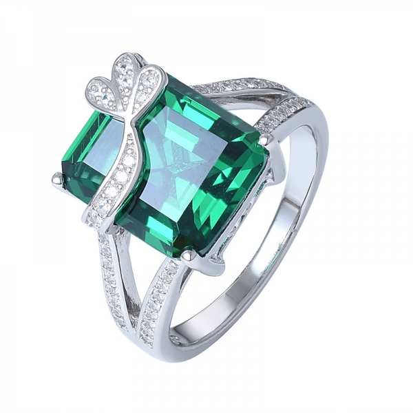 Prata esterlina de laboratório Criou o Verde Esmeralda e Zirconia Cúbico conjunto de anéis de jóias 