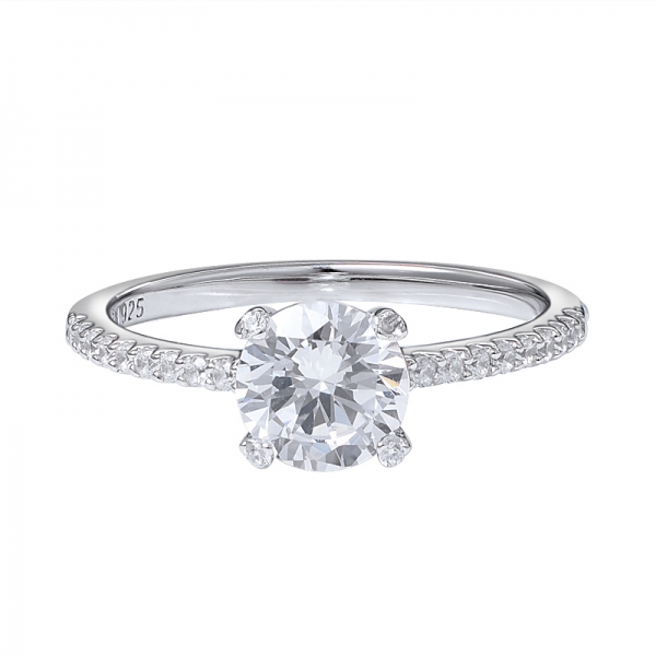 Prata 925 esterlina de clássico 1ct rodada cz diamante pave configuração anéis de noivado 