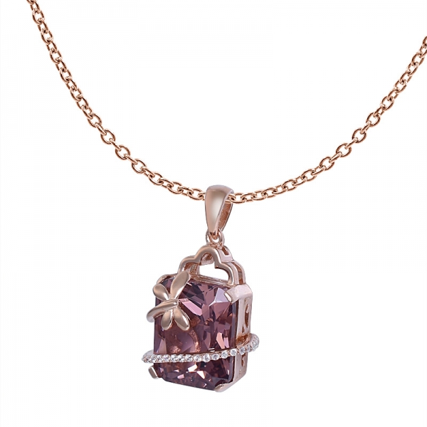 Princesa Corte-de-Rosa Morganite pedra preciosa de Design em 14K Ouro Rosa libélula Colar Pingente Presentes 