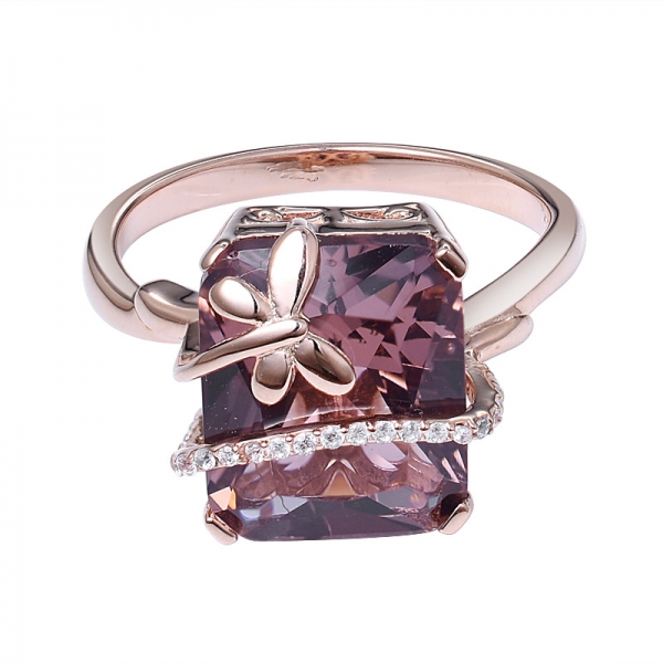 Princesa Corte-de-Rosa Morganite pedra preciosa de Design em 14K Ouro Rosa libélula Anel Colar de Presentes 