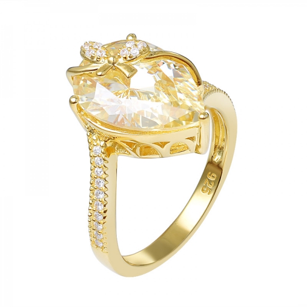 As Mulheres de luxo Prata 925 5Ct Pêra Cortada diamante amarelo Anel de Casamento Conjunto de Jóias de Presente 