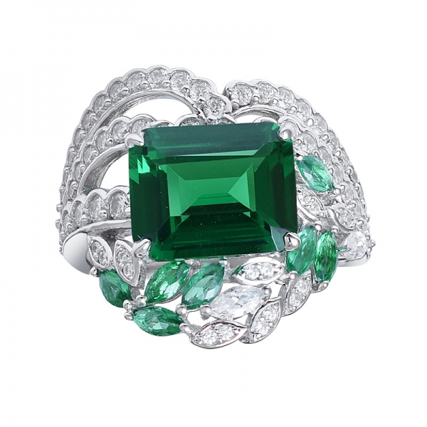 pedra preciosa Anéis de Corte de esmeralda, verde cor de laboratório crescido esmeralda Cluster Anel de Casamento 