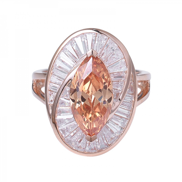Marquesa de Corte de Champagne CZ Rosa de ouro, Anéis de Coquetel Conjunto de jóias 