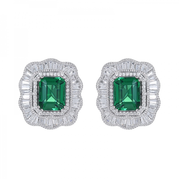 4Ct Sintética Verde Esmeralda Retângulo em Forma de brinco da Prata Esterlina conjunto de jóias 