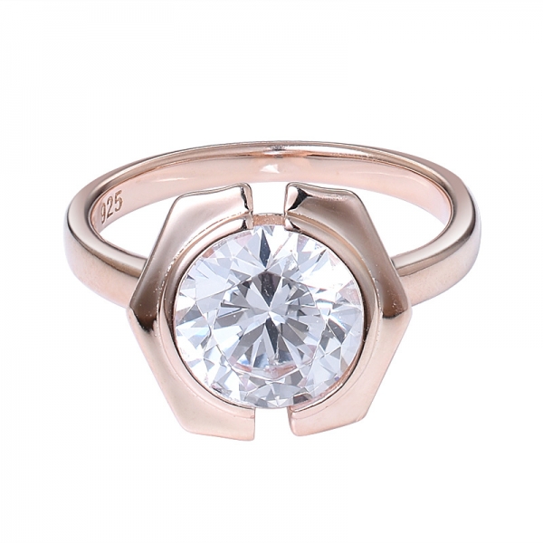 3ct rodada CZ Diamante rosa de 18K Ouro Chapeado anel de noivado conjunto de jóias 