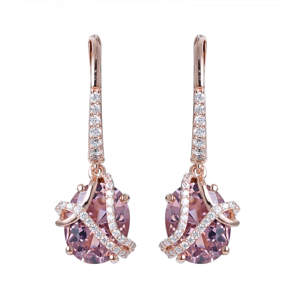 Oval Corte simular Morganite cor-de-Rosa Milgrain Diamante Casamento Brinco 