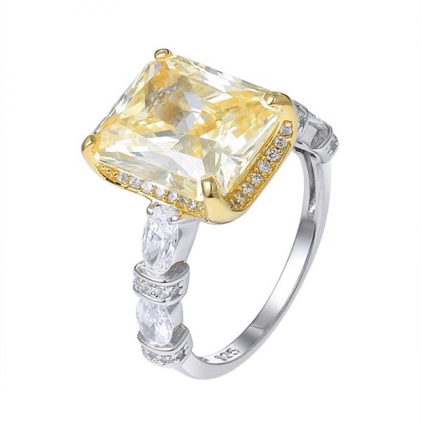 Diamante amarelo 8Ct com lapidação princesa Simulante de ródio sobre anel de prata 