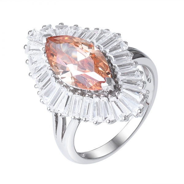 conjunto de anel de noivado com halo de diamante cz champanhe 