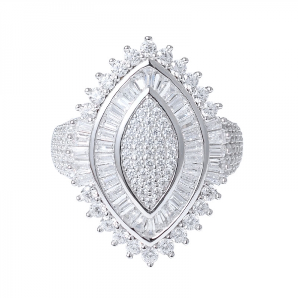 venda grossista 925 anel de noivado de gema de zircão transparente em formato de marquise em prata esterlina 
