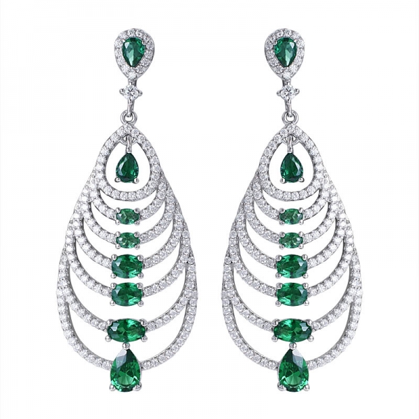 prata esterlina criada verde esmeralda elegante brincos de joia pendurados 