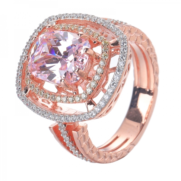 fantasia diamante rosa CZ centro rosa ouro E anel de ródio sobre prata esterlina 