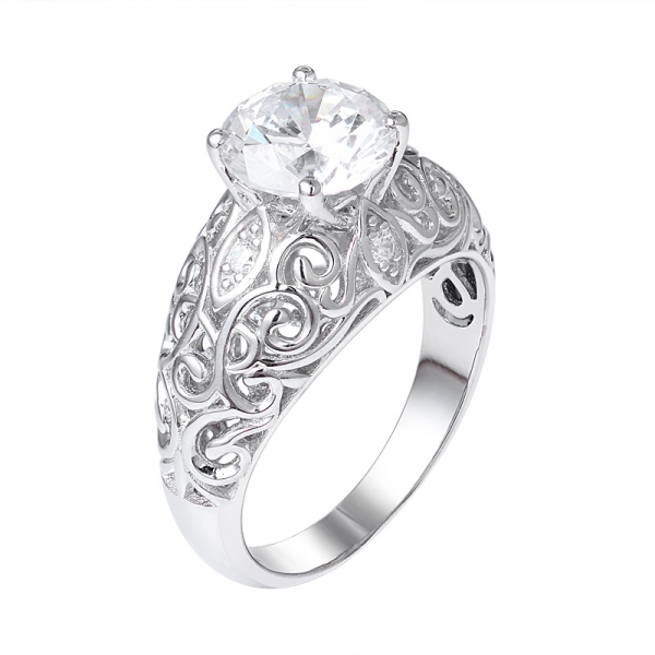  925 prata de lei maciça de 2 quilates 8,0 mm corte redondo CZ anel de casamento de diamante 