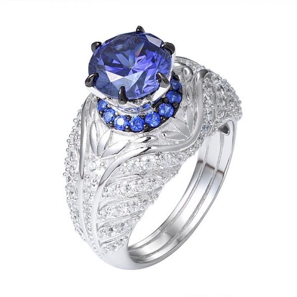  925 prata esterlina 2.0 ct redondo azul tanzanite  CZ anel de noivado de aniversário de zircão 