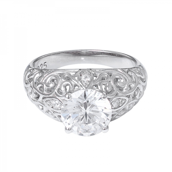  925 prata de lei maciça de 2 quilates 8,0 mm corte redondo CZ anel de casamento de diamante 