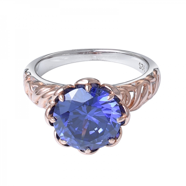 925 prata esterlina 3,5 ct redondo criado azul Tanzanita e anel de noivado de diamante branco 