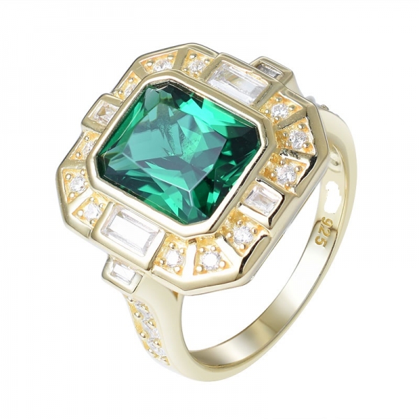 criado ouro esmeralda verde sobre anel de prata esterlina 