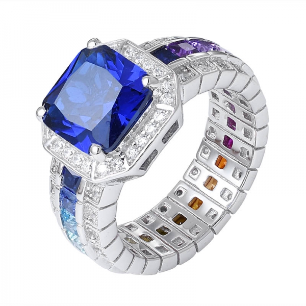 pedra preciosa de safira cor do arco-íris com corte quadrado e anel eterno 