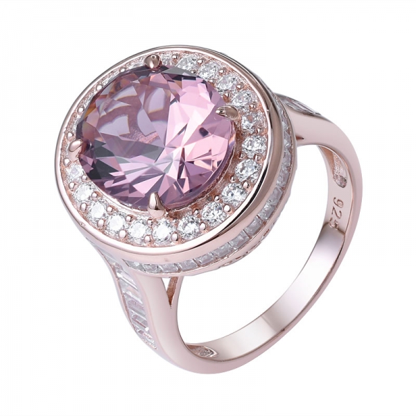 pedra preciosa de zircônia cúbica de morganita rosa oval de luxo anel de prata e ouro rosa 