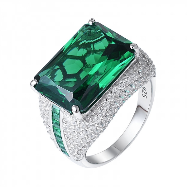 joia de prata esterlina criada anel solitário de pedra preciosa nano verde esmeralda 