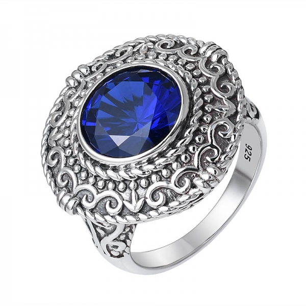 safira azul noivado banhado a preto 925 fornecedor de anel de joias de prata 