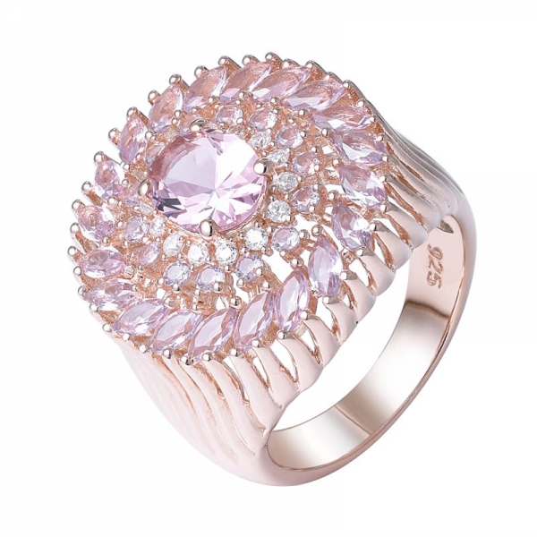 anel de noivado em ouro rosa 18k morganita de corte oval sobre prata esterlina 