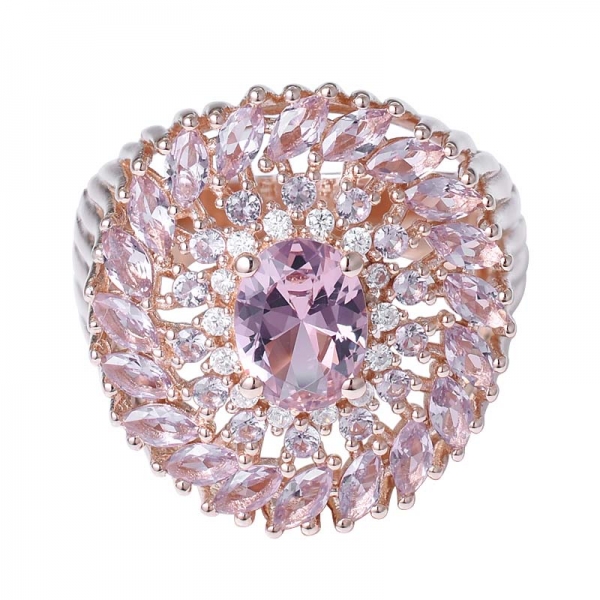 anel de noivado em ouro rosa 18k morganita de corte oval sobre prata esterlina 